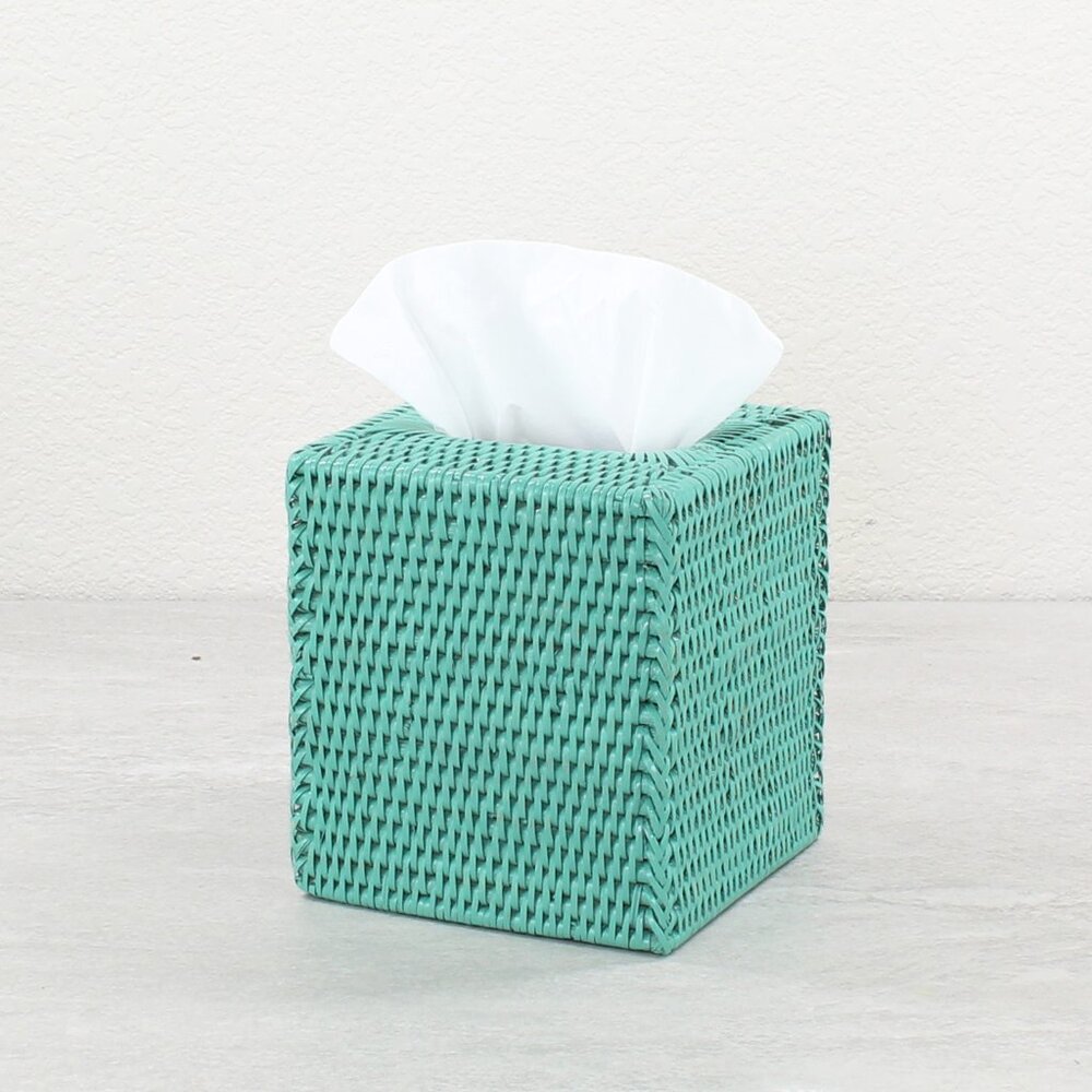 NEW Tight Woven Sustainable Rattan Tissue Box Cover-Turquoise